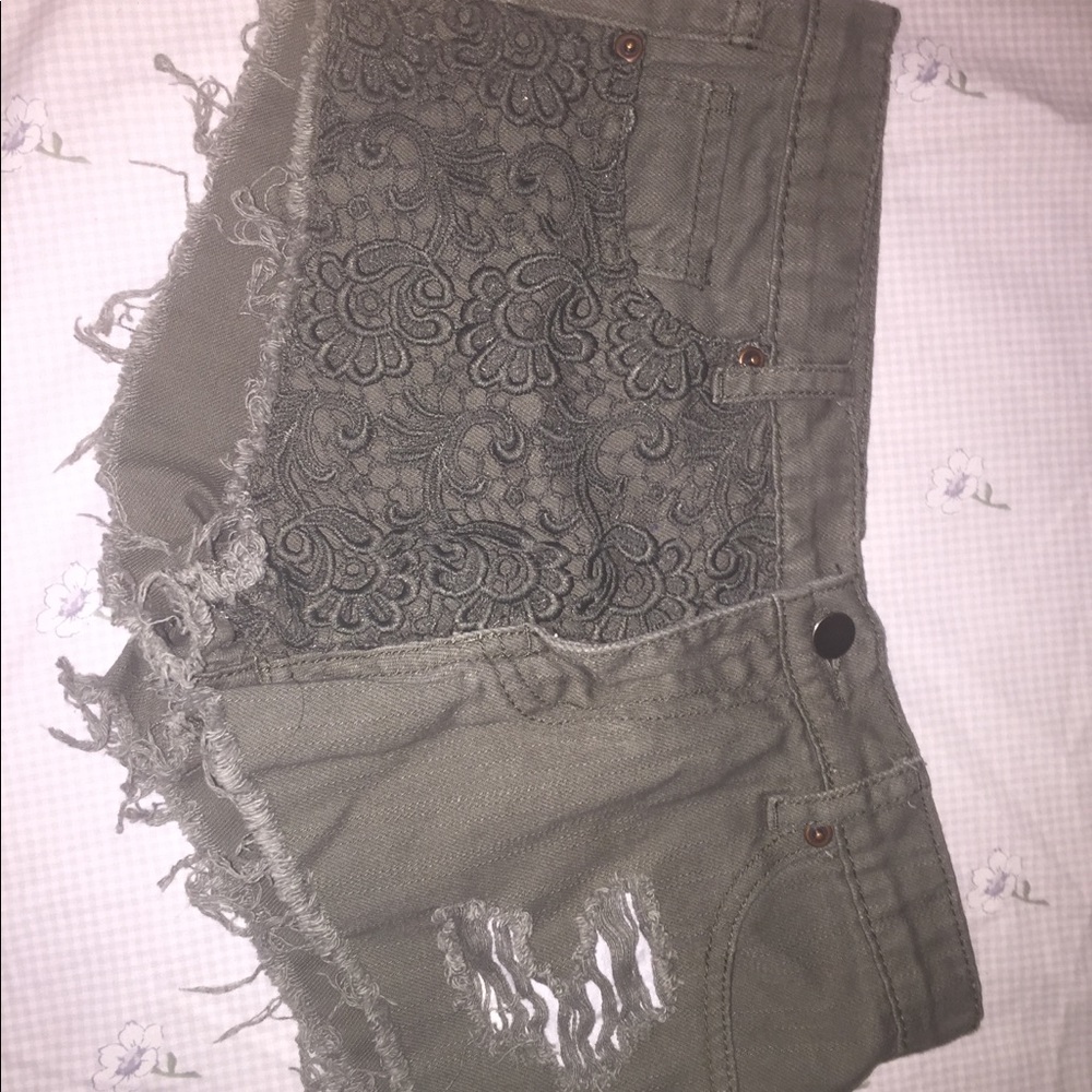 Green shorts with a a pattern
